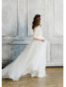 Elbow Sleeve Ivory Sequin Tulle Wedding Dress
